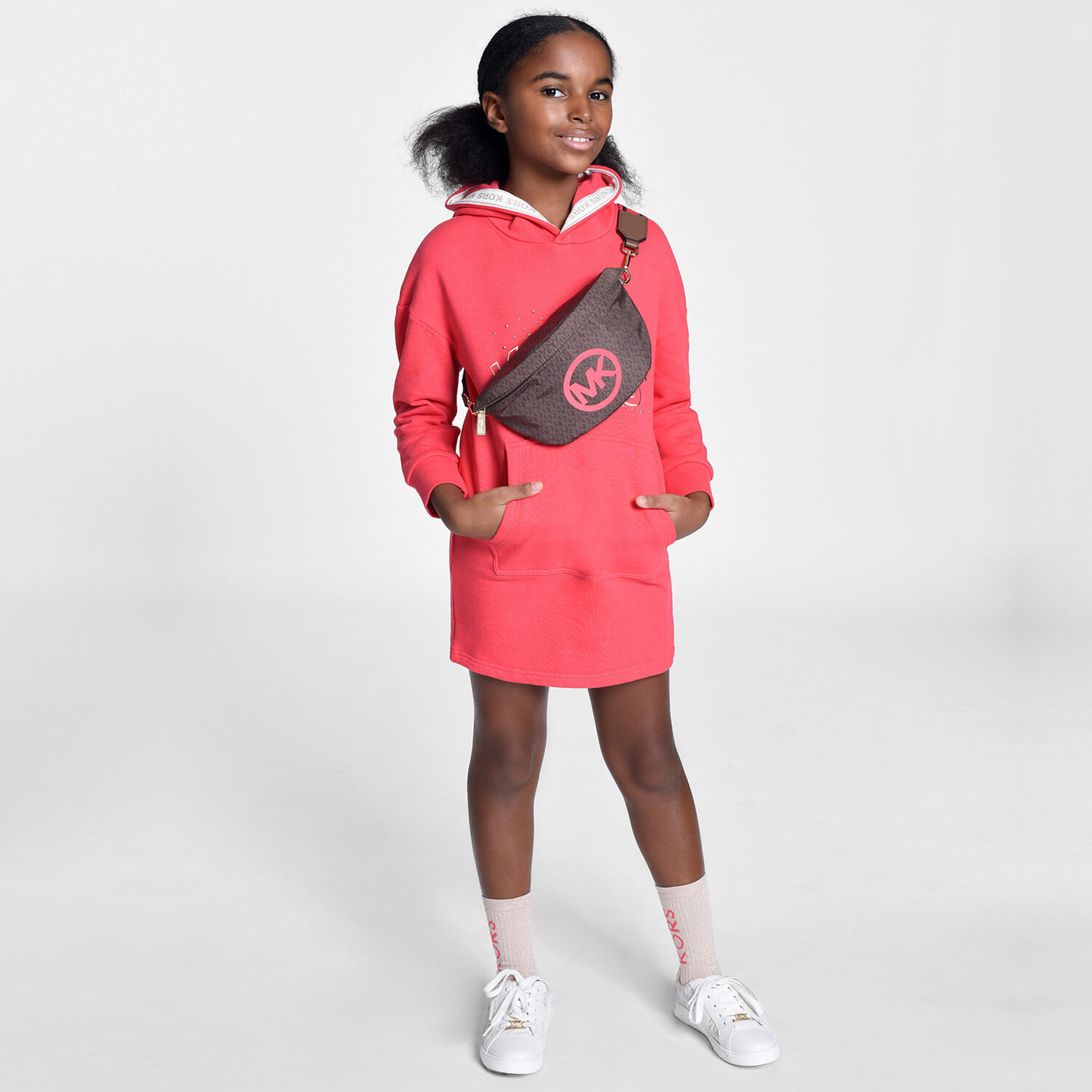 Girls Pink Logo Hooded Dress, 1, hi-res image number null