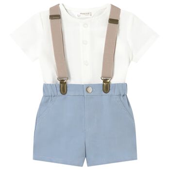 طقم شورت للأولاد الرضع باللون الابيض والازرق 