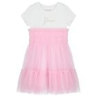 Girls White & Pink Logo Tulle Dress, 1, hi-res