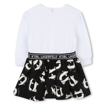 Younger Girls White & Black Choupette Dress 