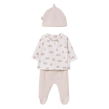 Ivory & Beige Bear Babysuit & Hat Gift Set