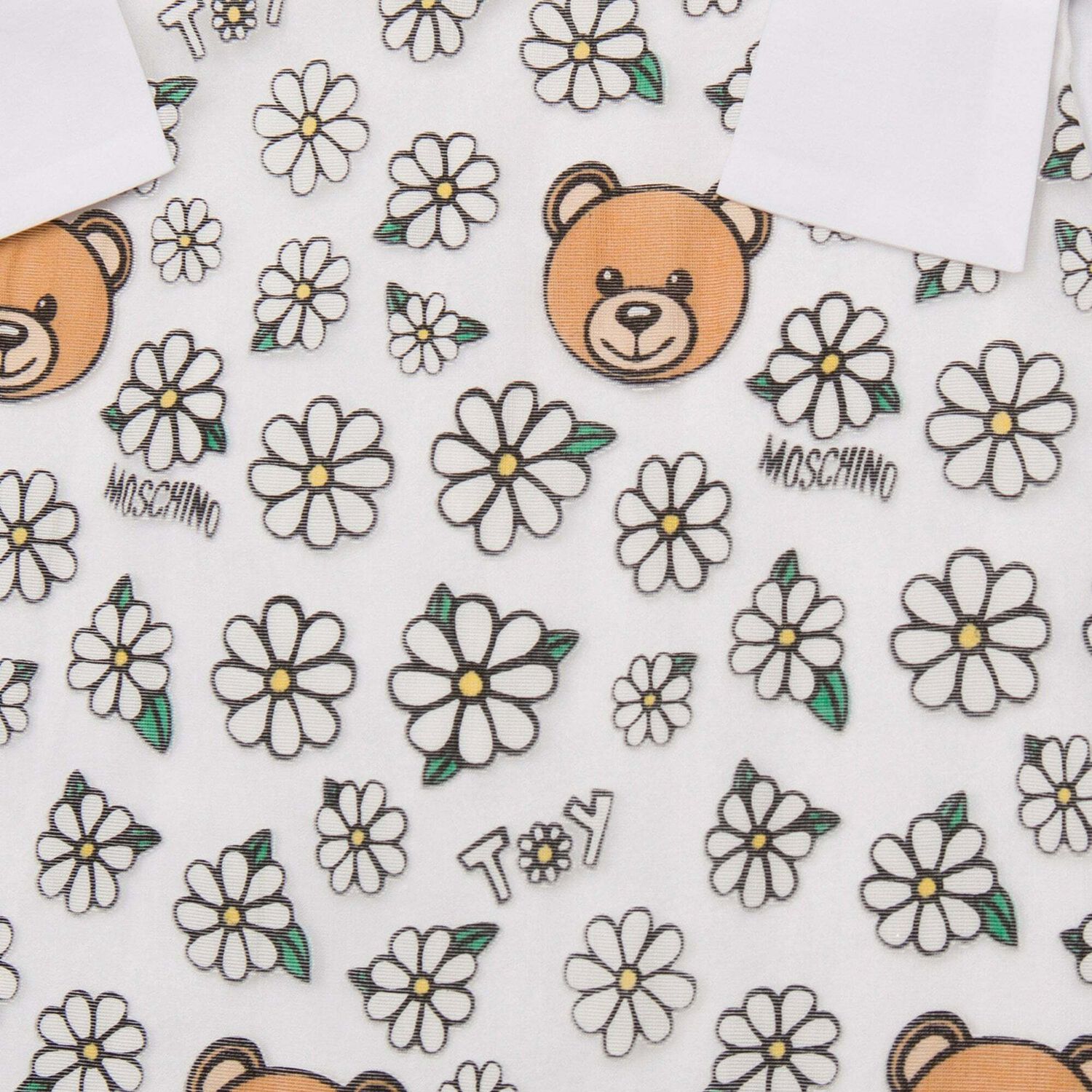 Girls White Organza Teddy Dress , 1, hi-res