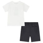 Boys White & Grey Shorts Set, 2, hi-res