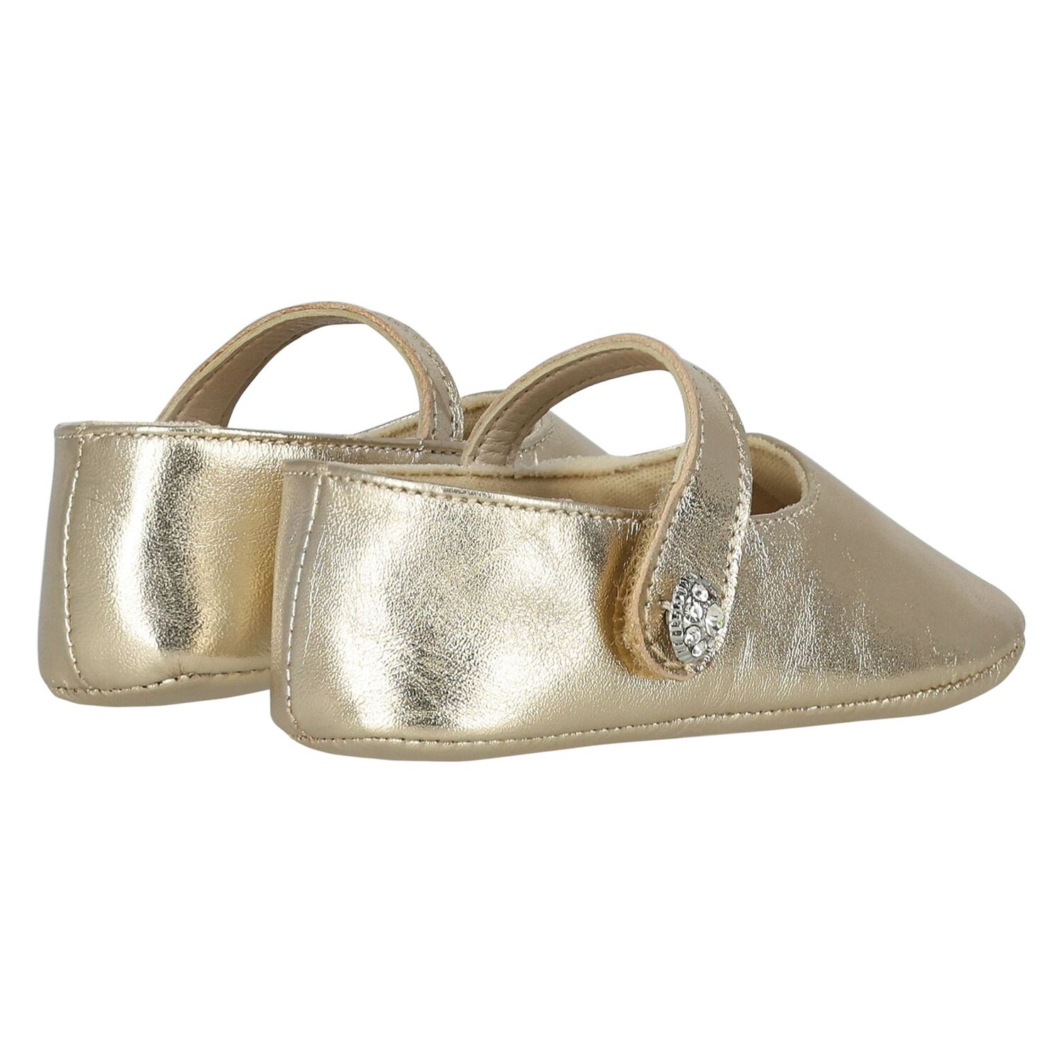 Baby Girls Gold Diamante Shoes, 1, hi-res