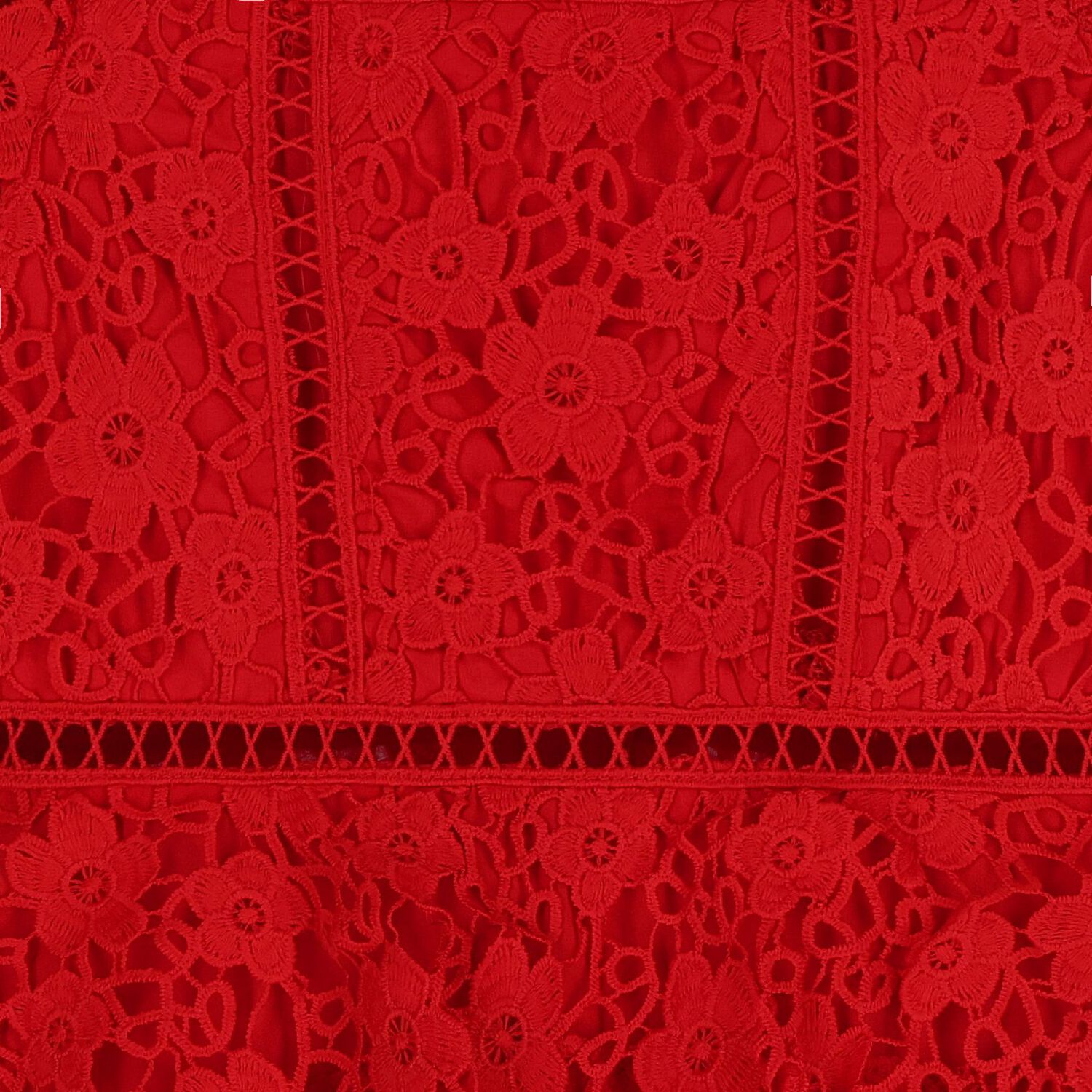 فستان دانتيل مزين بطبعة الزهور باللون الأحمر للبنات, 1, hi-res