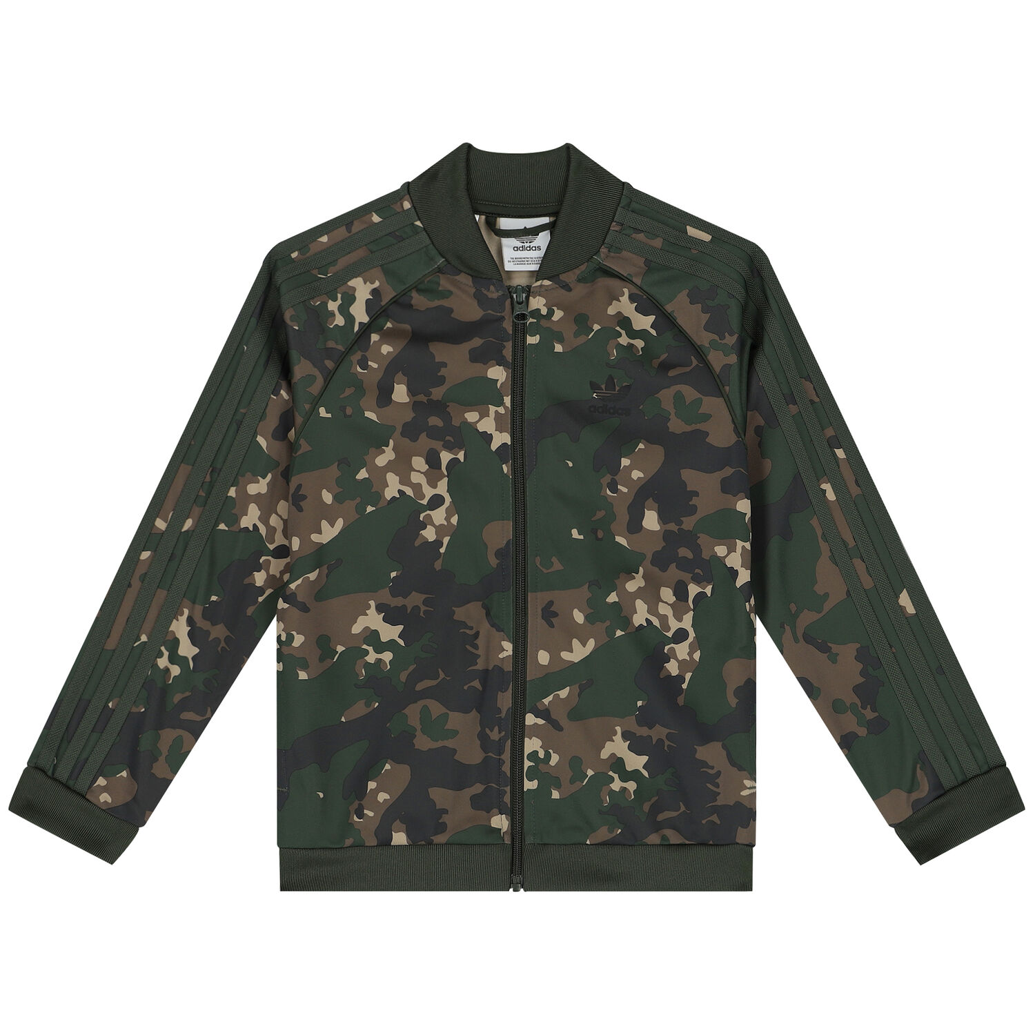 Green & Black Trefoil Logo Camouflage Zip Up Top, 1, hi-res