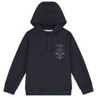 Boys Navy Blue Logo Hooded Top, 1, hi-res