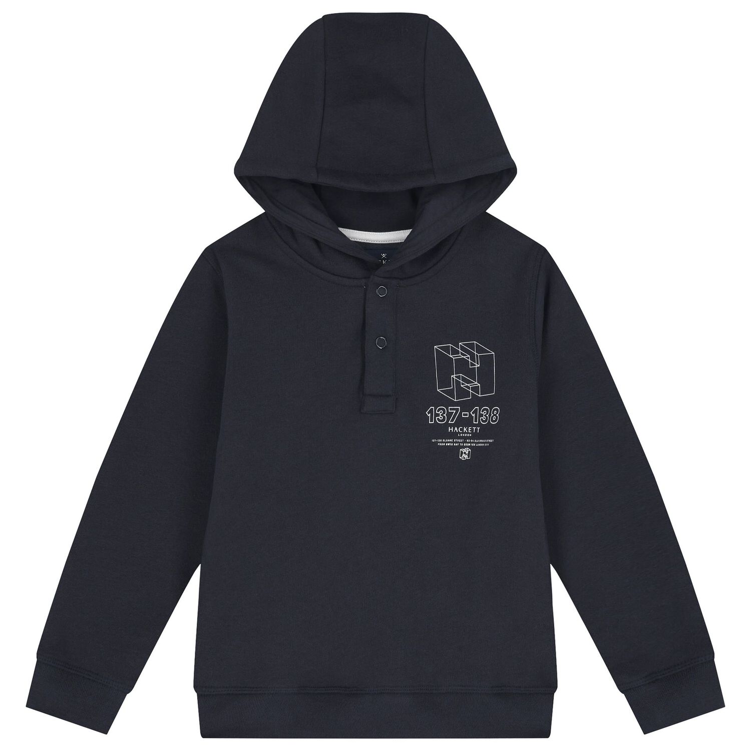 Boys Navy Blue Logo Hooded Top, 1, hi-res