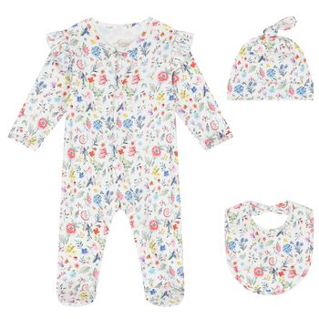 My Little Pie Baby Girls White Floral Babygrow Set, 1 Baby Girls White Floral Babygrow Set