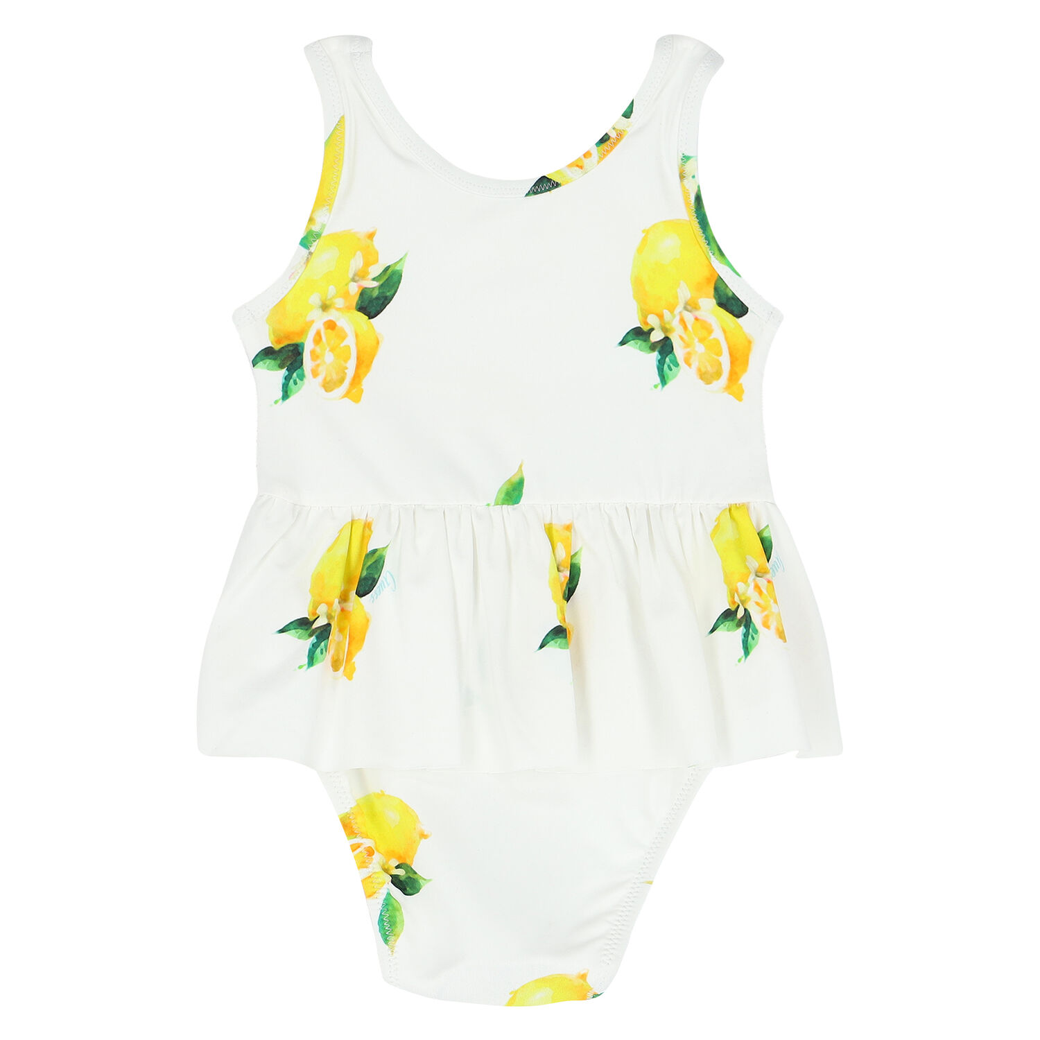 Baby Girls White & Yellow Lemon Swimsuit, 1, hi-res