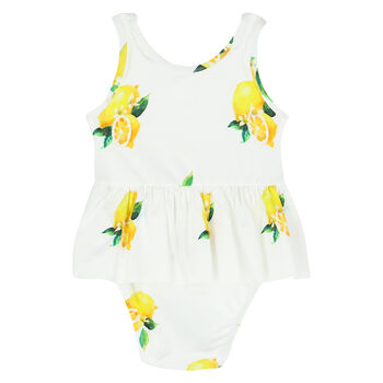 Baby Girls White & Yellow Lemon Swimsuit
