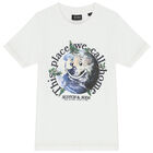 Boys White Globe Print Logo T-Shirt, 1, hi-res