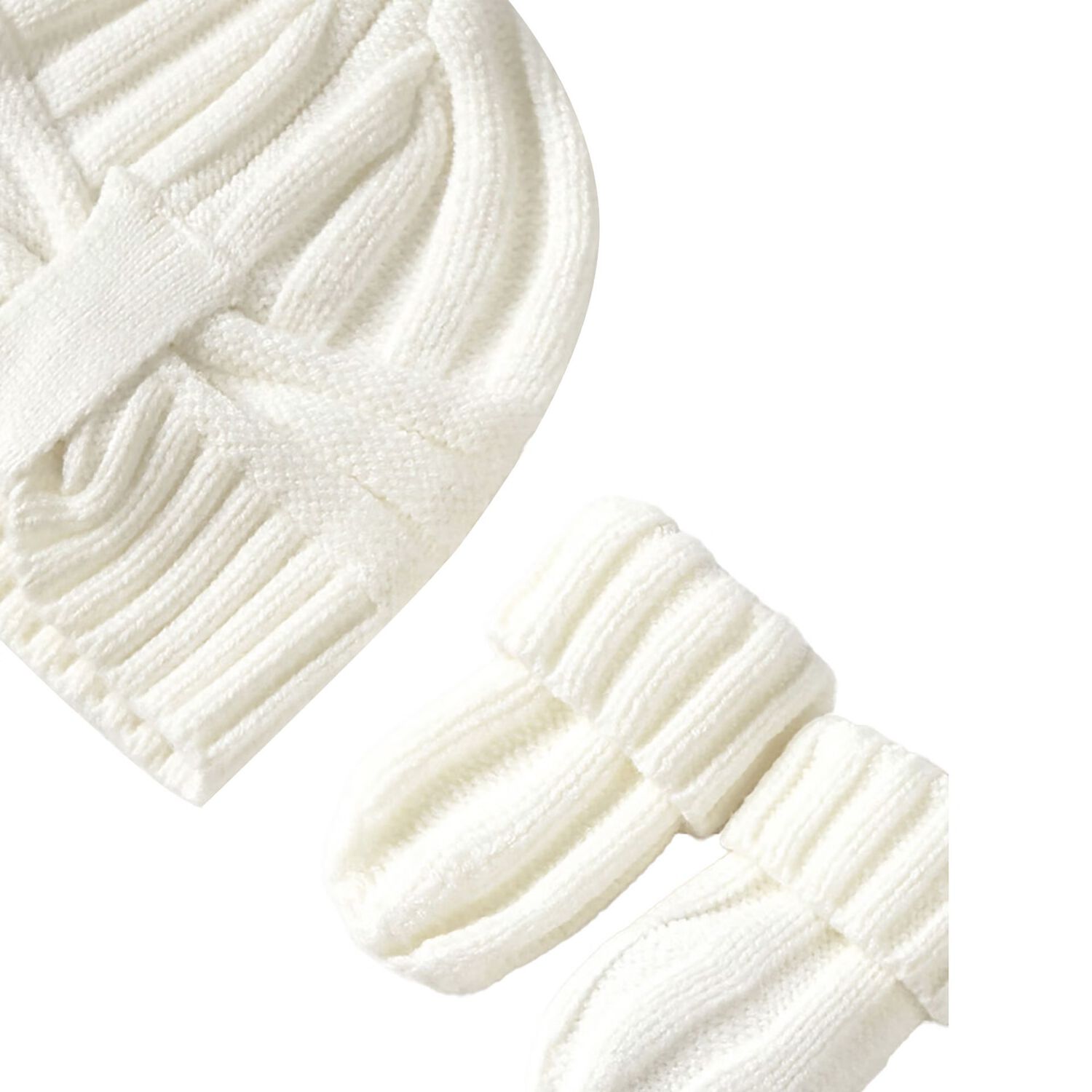Baby Girls Ivory Knitted Hat & Mittens Set, 1, hi-res image number null