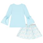 Girls Blue Logo Bow Skirt Set, 2, hi-res