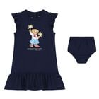 Baby Girls Navy Blue Polo Bear Dress Set, 1, hi-res