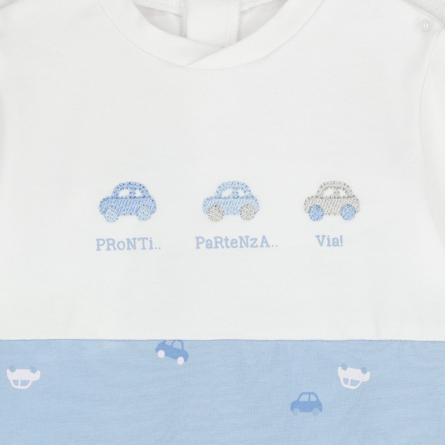 Baby Boys White & Blue Car Romper, 1, hi-res