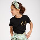 تيشيرت بطبعة باللون الأسود للبنات, 1, hi-res