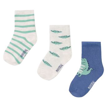 Younger Boys Blue, Ivory & Aqua Socks ( 3-Pack )