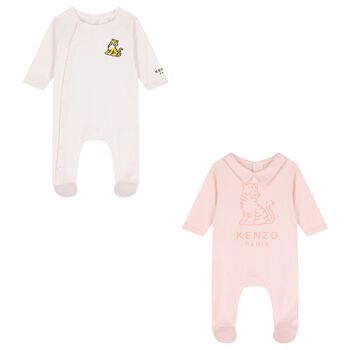 Baby Girls Pink Tiger Babygrows ( 2 Pack ) 