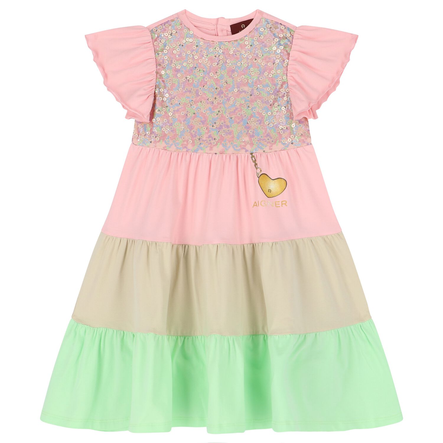 Girls Pink & Green Embellished Dress, 1, hi-res image number null