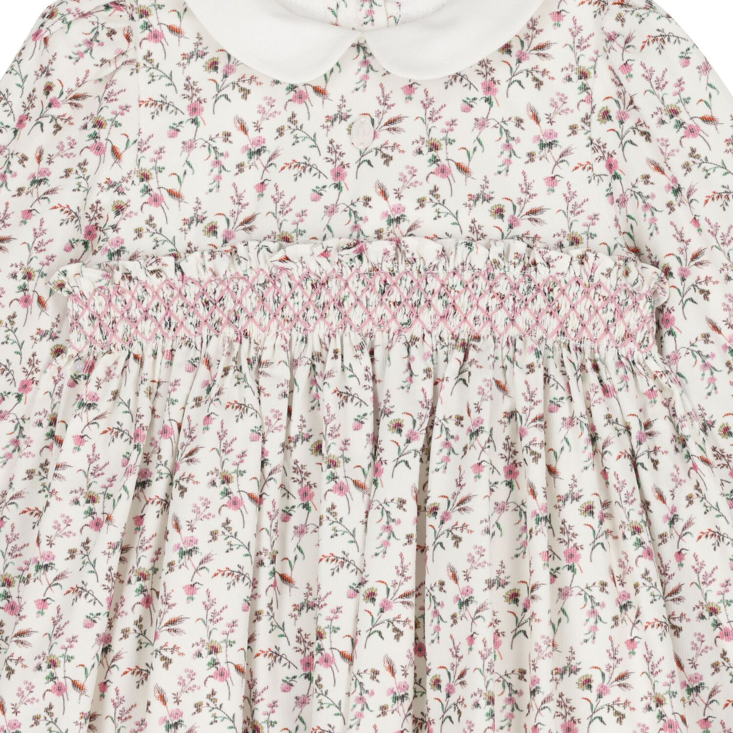 Baby Girls Ivory Floral Smocked Dress, 1, hi-res