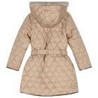 Girls Beige Puffer Coat, 1, hi-res