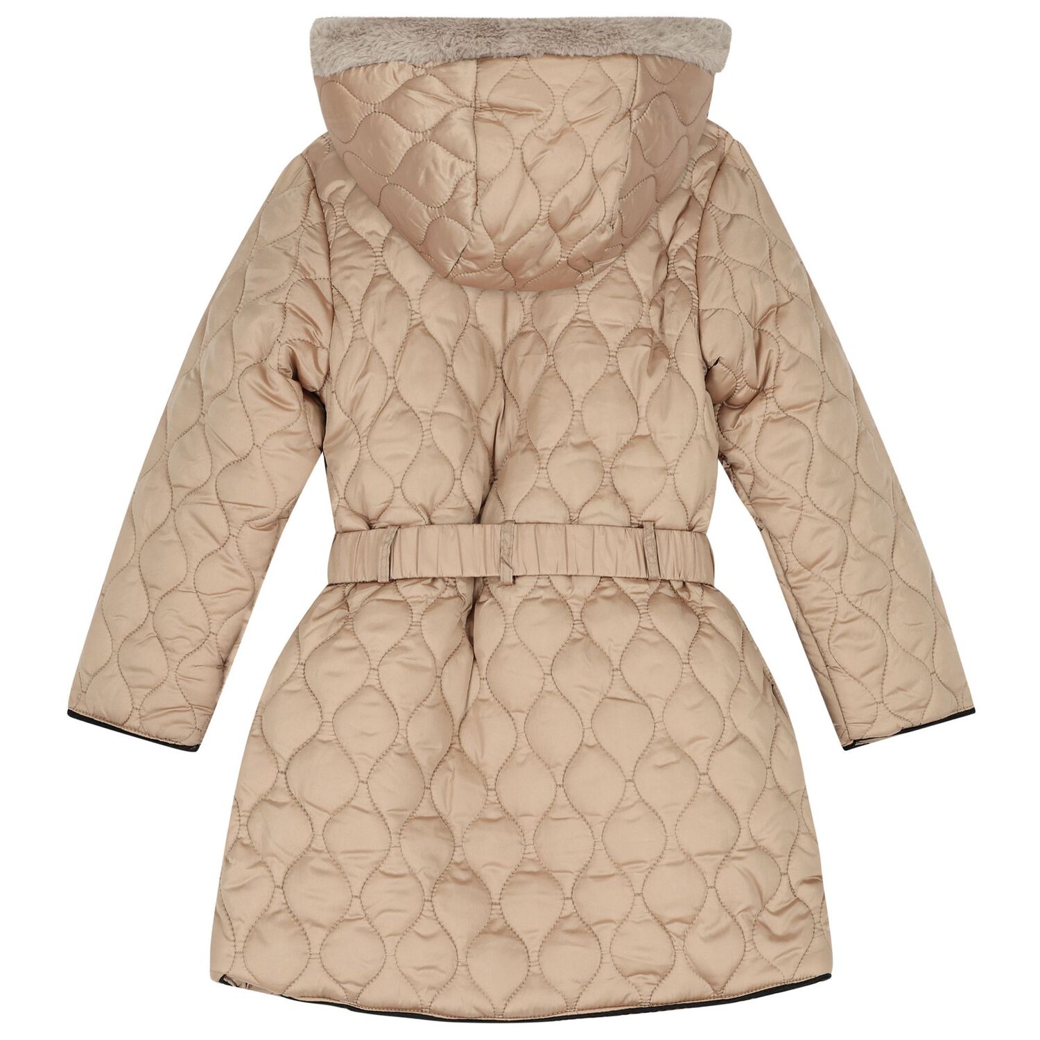 Girls Beige Puffer Coat, 1, hi-res