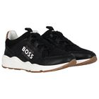 Boys Black Logo Trainers, 1, hi-res