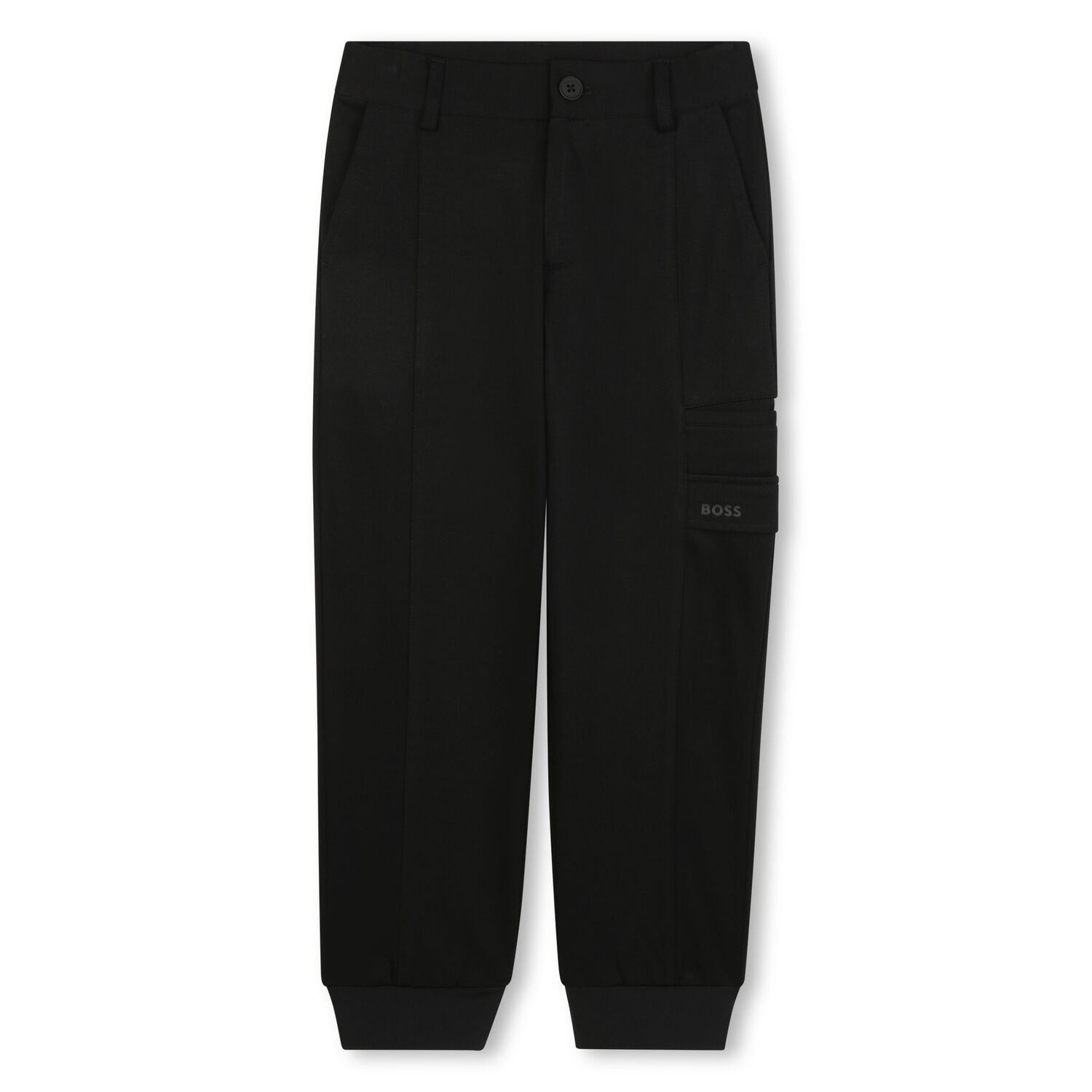 Boys Black Logo Trousers, 1, hi-res