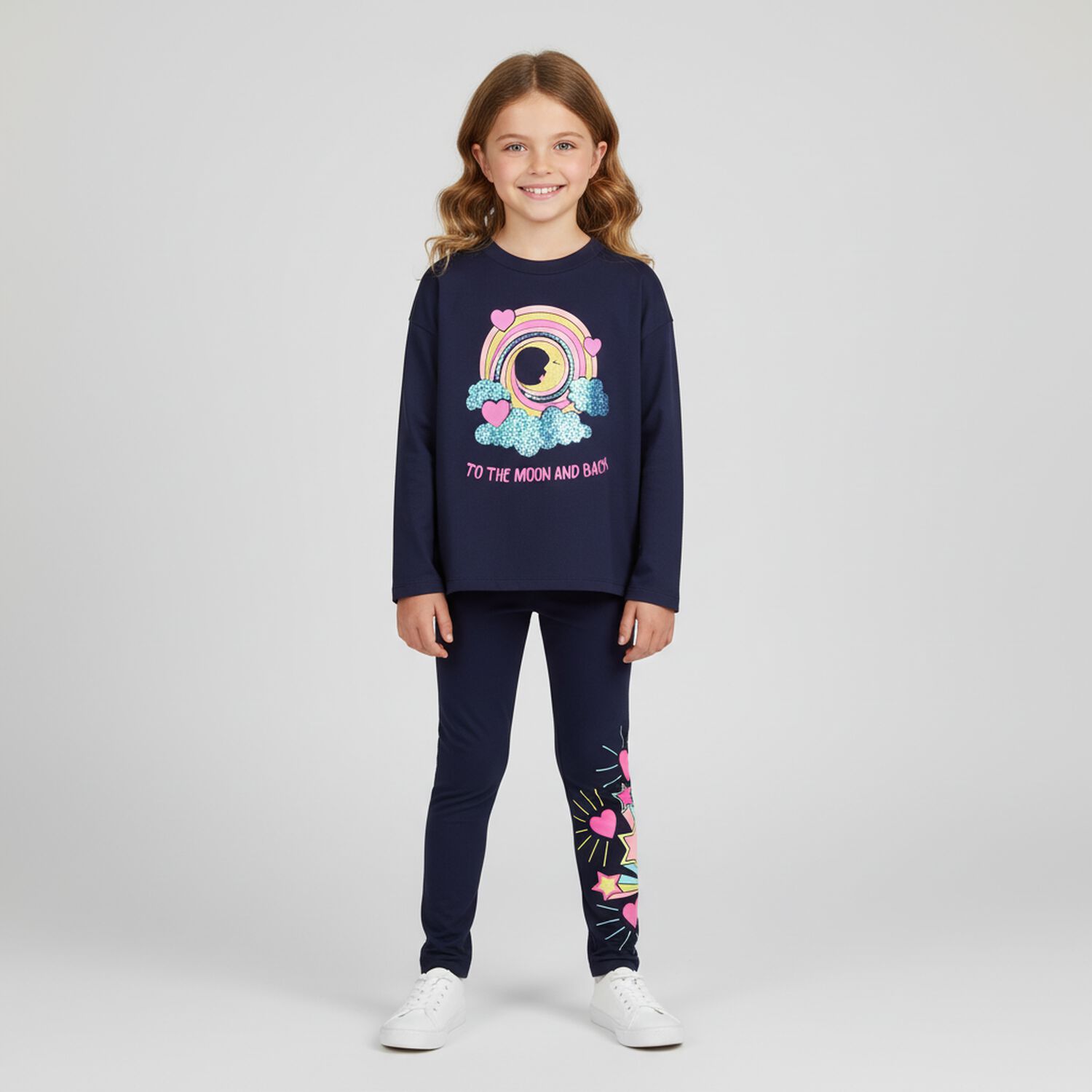 Girls Navy Blue Long Sleeve Top, 1, hi-res