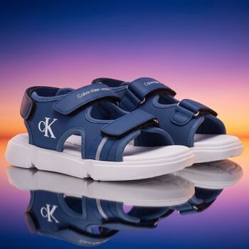 Boys Blue & White Logo Sandals