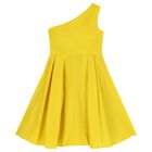 Girls Yellow One Shoulder Dress, 1, hi-res