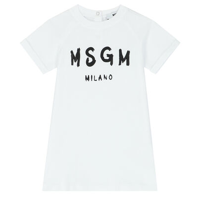 Girls White Logo T-shirt Dress