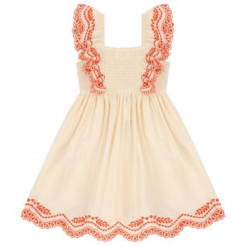 Girls Orange Broderie Anglaise Dress