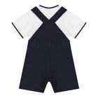 Baby Boys White & Navy Blue Logo Dungaree Set, 1, hi-res