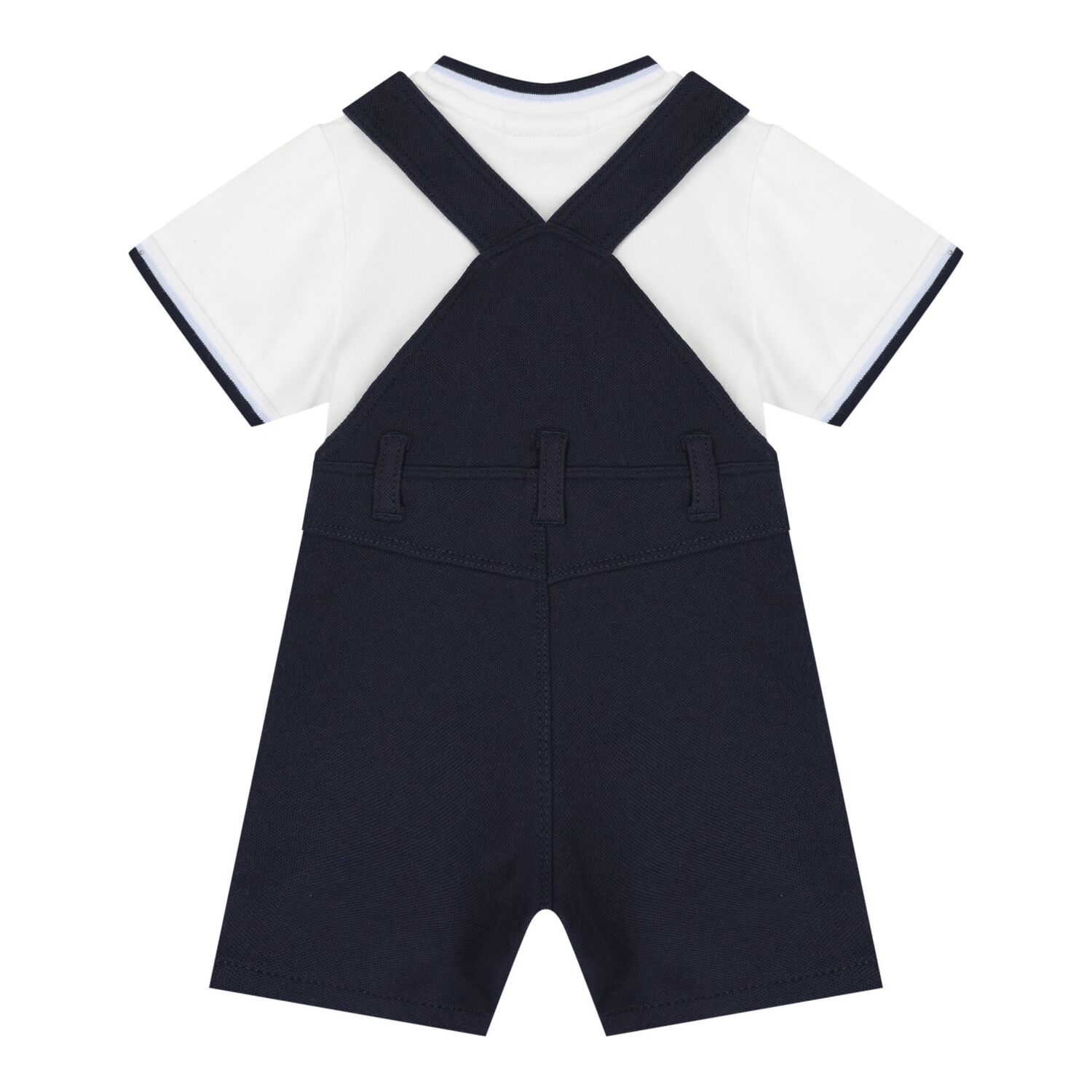 Baby Boys White & Navy Blue Logo Dungaree Set, 1, hi-res