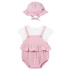 Baby Girls Pink & White Romper & Hat Set, 1, hi-res