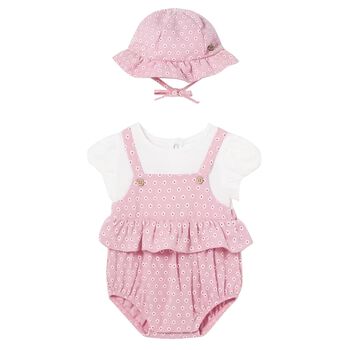 Baby Girls Pink & White Romper & Hat Set