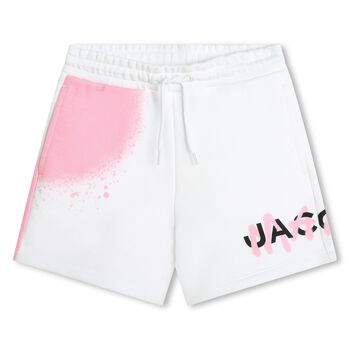 Girls White & Pink Logo Shorts