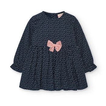 Girls Navy Blue Bow & Dots Dress