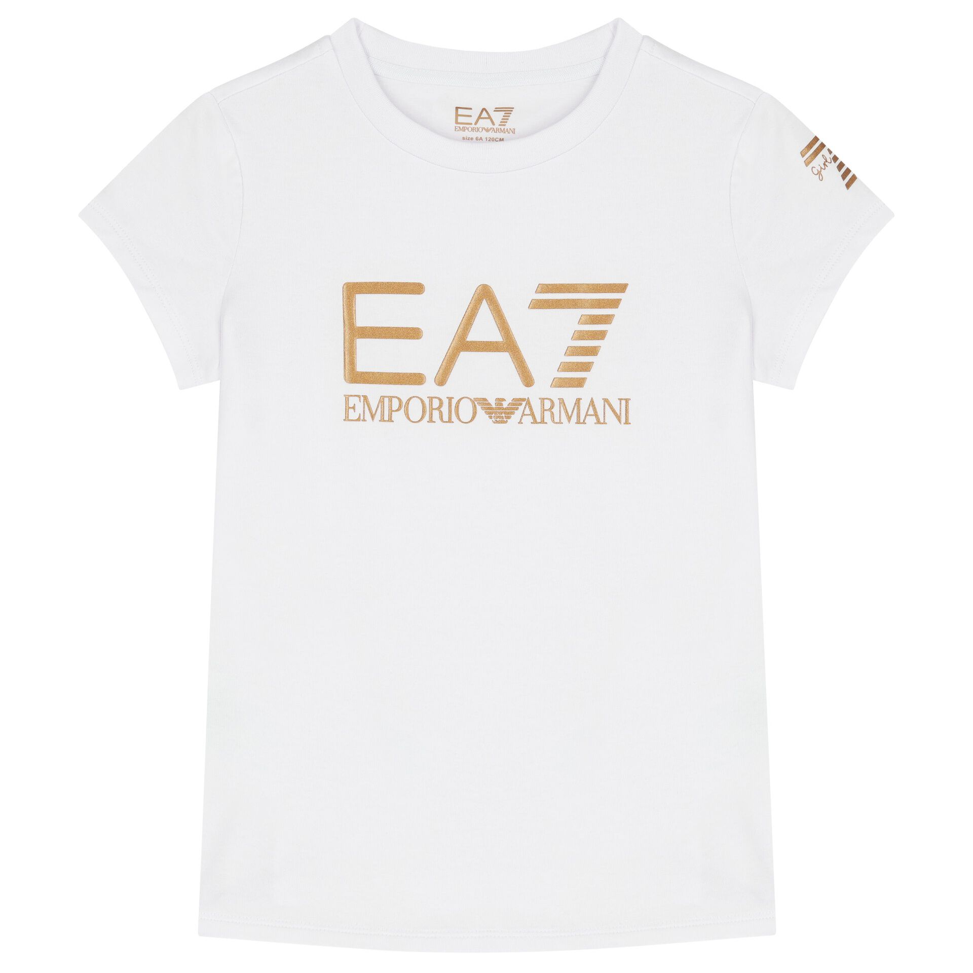 EA7 Emporio Armani Girls White Logo T Shirt Junior Couture QA