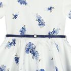 Girls White Floral Satin Dress, 2, hi-res