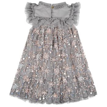 Girls Grey Flower Sequin Tulle Dominique Dress