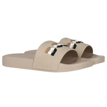 Boys Beige Logo Sliders