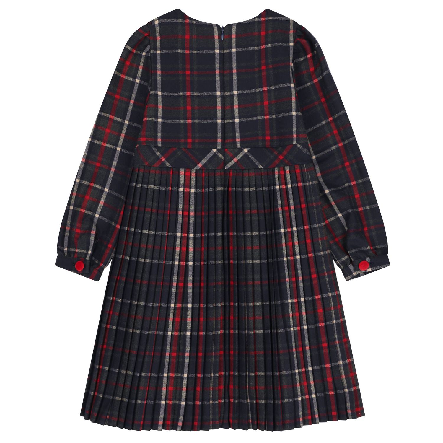 Girls Navy Blue & Red Tartan Dress, 1, hi-res