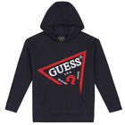 Boys Navy Logo Hooded Top, 1, hi-res