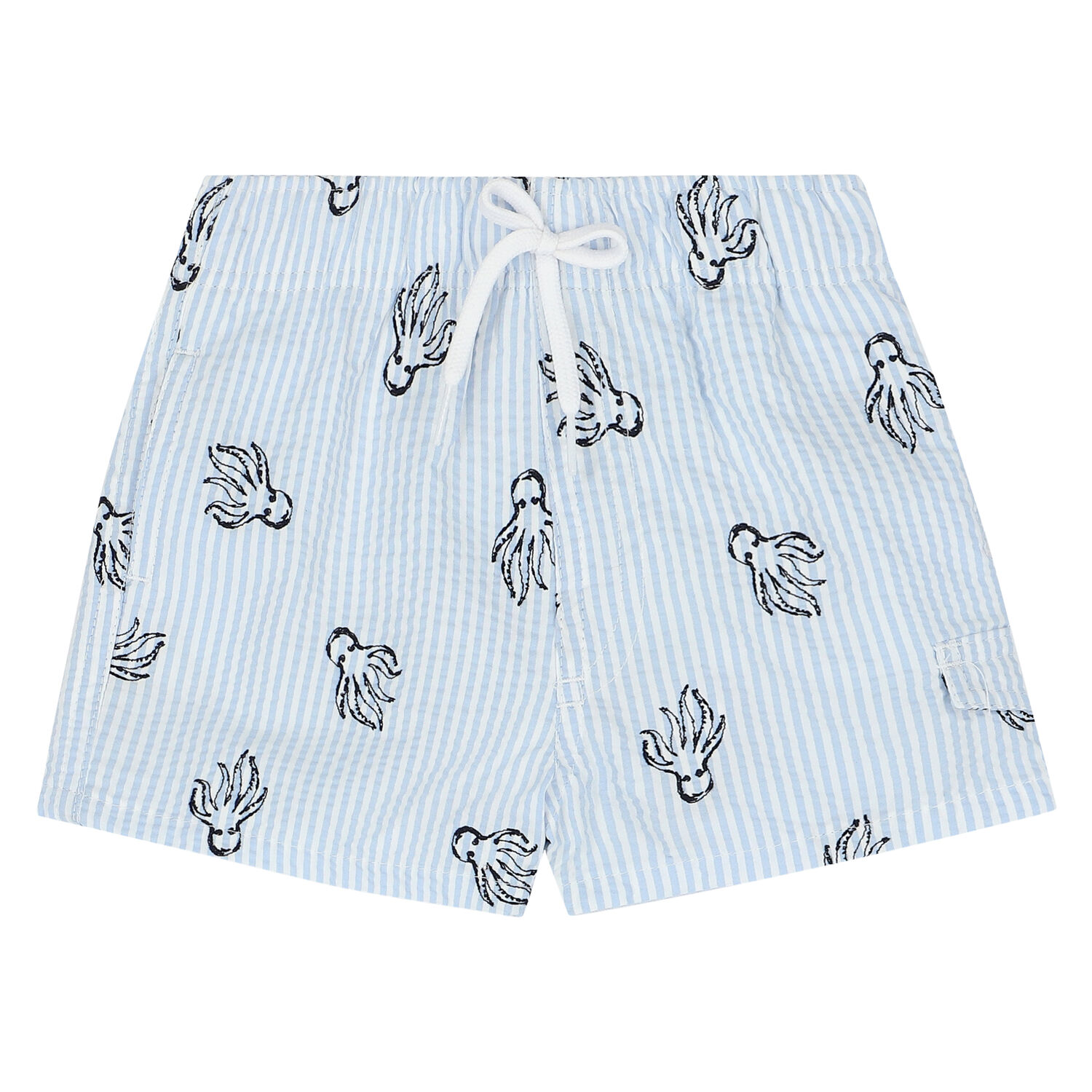 Younger Boys Blue & White Octopus Swim Shorts, 1, hi-res