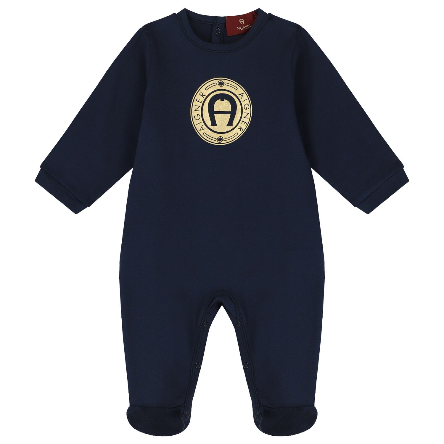 Baby Boys Navy & Gold Logo Babygrow, 3, hi-res