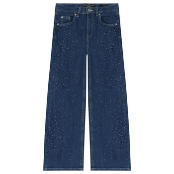 Girls Blue Embellished Denim Jeans