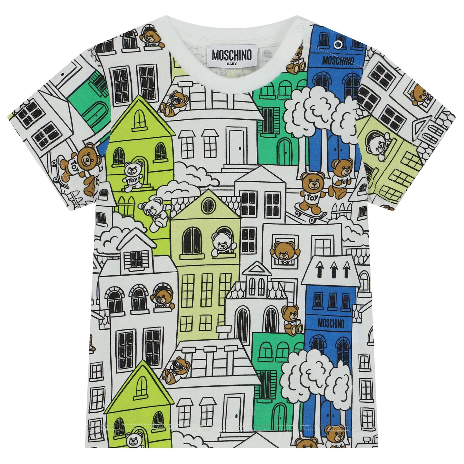 طقم شورت أولاد بالشعار باللون الأبيض والأخضر, 1, hi-res